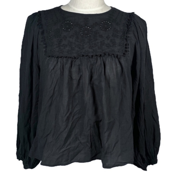 Free People Tops - Free People Valencia Blouse Top Embroidered Eyelet NEW! Black